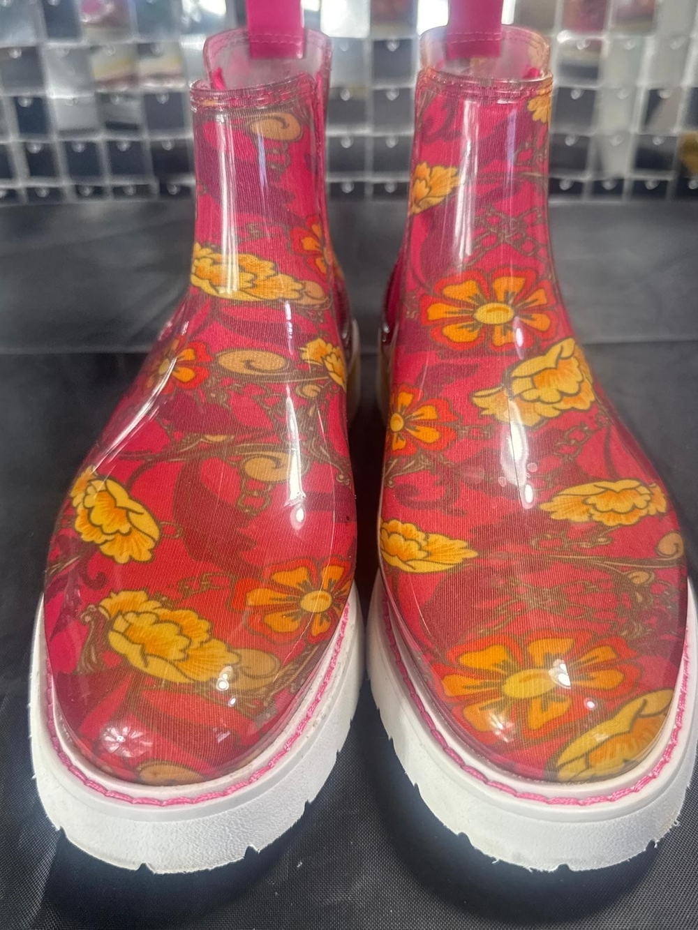 Women’s Pink Floral Rain Ankle Boots